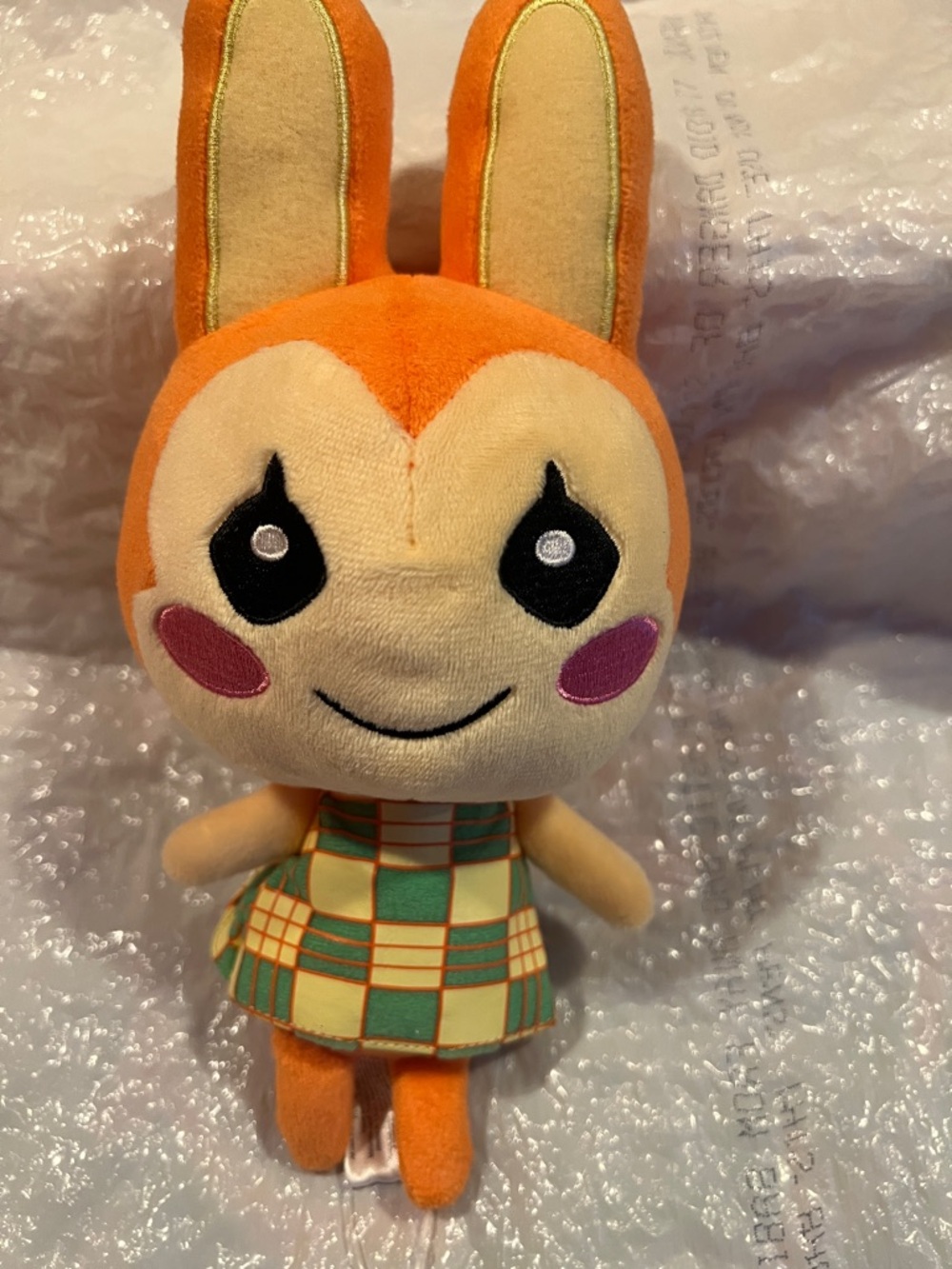 Orange Bunny Plush Doll Kids Accessory - Cute Checkered Dress